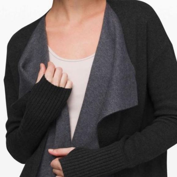 LULULEMON Still Lotus Wrap (reversible) Black & Gray Open Cardigan Sweater - Picture 2 of 8